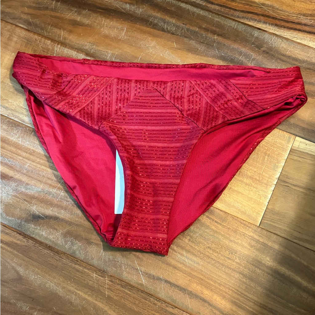 Becca Red Textured Bikini Bottoms Size Small Nwt Crochet Detail Swim (0936)